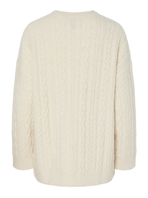 Pieces - Pcjisa Ls O-Neck Long Cabel Knit - 4813741 Birch Strikbluser 