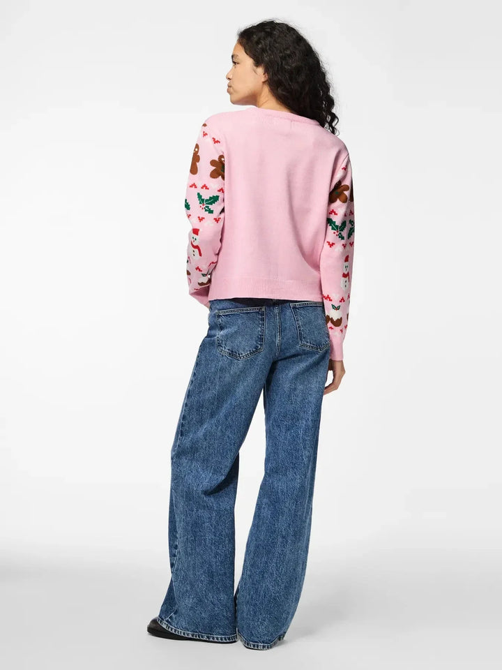 Pieces - Pcjolly Xmas Ls O-Neck Knit Pullover - 4692471 Prism Pink X-Mas Strikbluser 