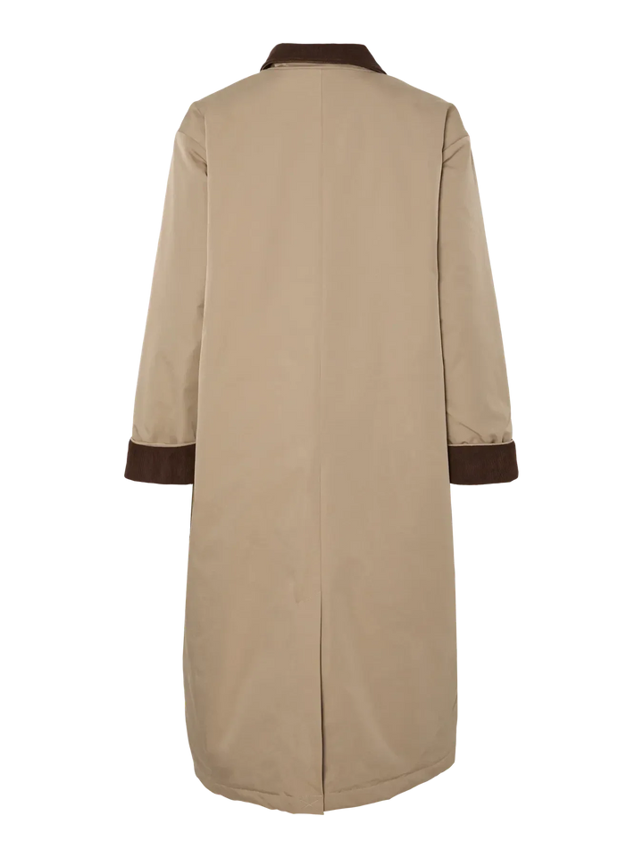 Pieces - Pcjorma Long Corduroy Jacket - 4789178 Greige Hot Fudge Frakker 