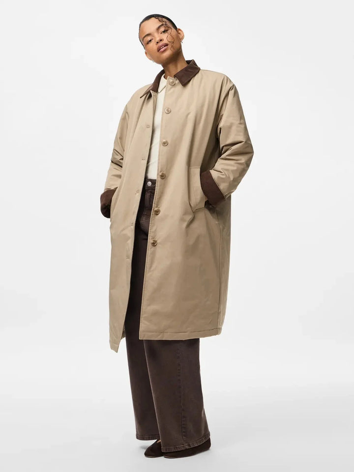 Pieces - Pcjorma Long Corduroy Jacket - 4789178 Greige Hot Fudge Frakker 