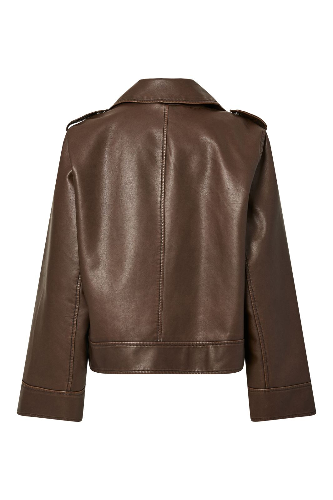 Pieces - Pcjosie Coated Biker Jacket - 4925789 Hot Fudge Washed