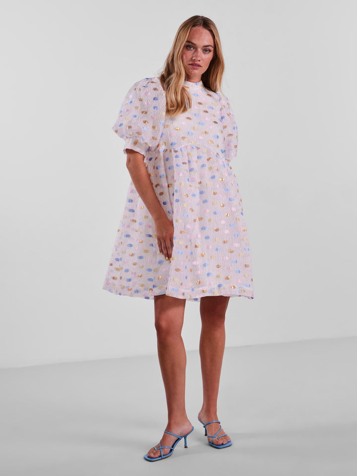 Pieces - Pcjulia Ss Dress - Bright White MULTI DOTS Kjoler 