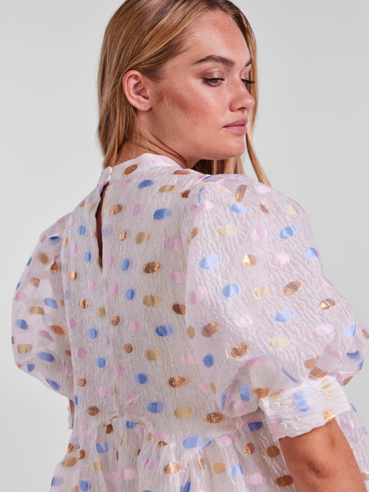 Pieces - Pcjulia Ss Dress - Bright White MULTI DOTS Kjoler 