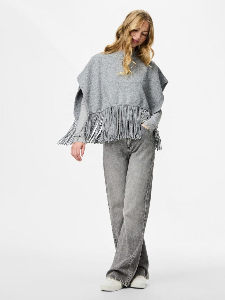 Pieces - Pcjulle Poncho - 4835307 Light Grey Melange Ponchoer 