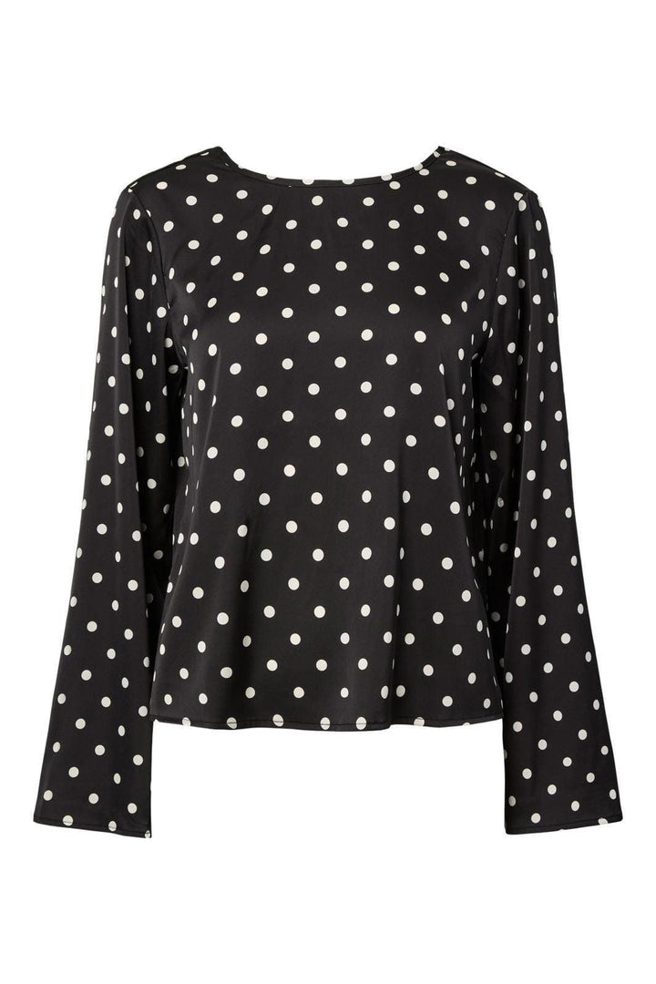 Pieces - Pcjytta Ls Satin Top - 5052187 Black White Dots Bluser 