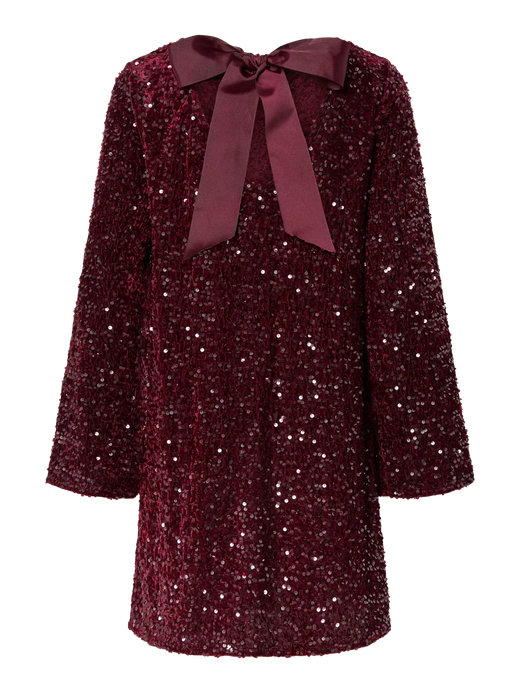 Pieces - Pckam Ls Deep Back Bow Dress - 4859164 Tawny Port Tawney Port Sequins Kjoler 