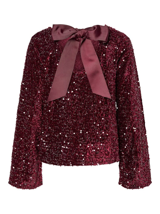 Pieces - Pckam Ls Deep Back Bow Top - 4859165 Tawny Port Tawney Port Sequins Bluser 