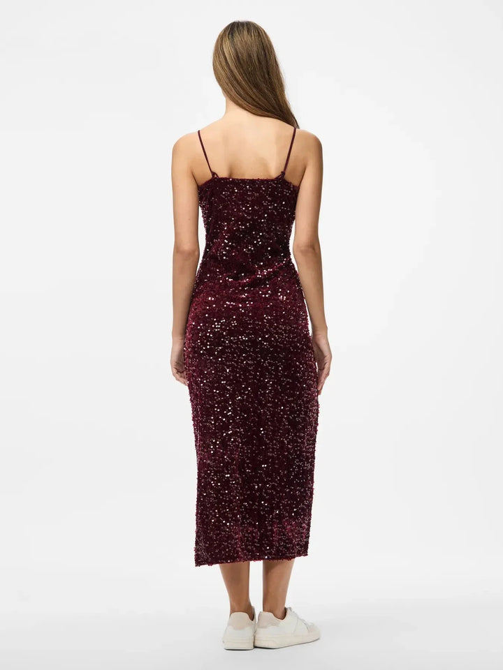 Pieces - Pckam Sl Ankle Slip Dress - 4883179 Tawny Port Tawney Port Sequins Kjoler 
