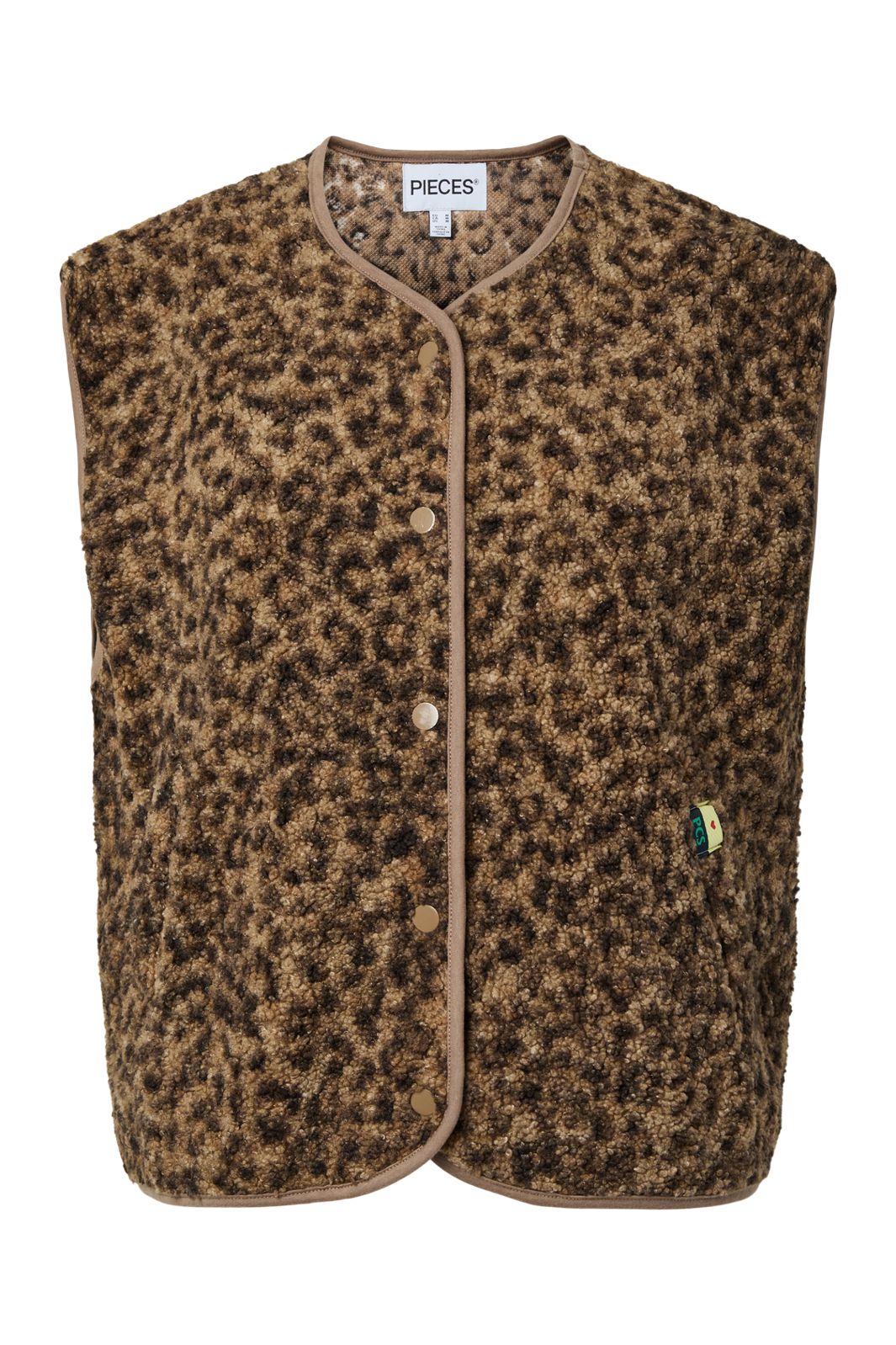 Pieces - Pckatty Teddy Vest - 4941395 Tannin Leopard