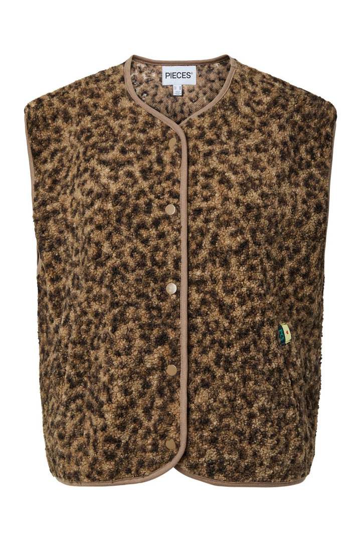 Pieces - Pckatty Teddy Vest - 4941395 Tannin Leopard