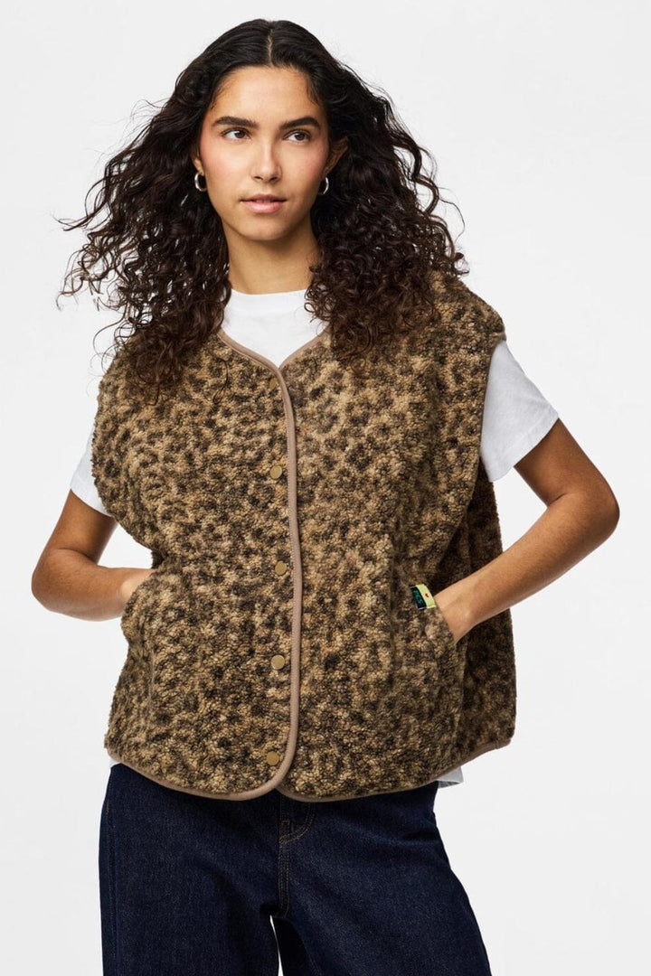 Pieces - Pckatty Teddy Vest - 4941395 Tannin Leopard
