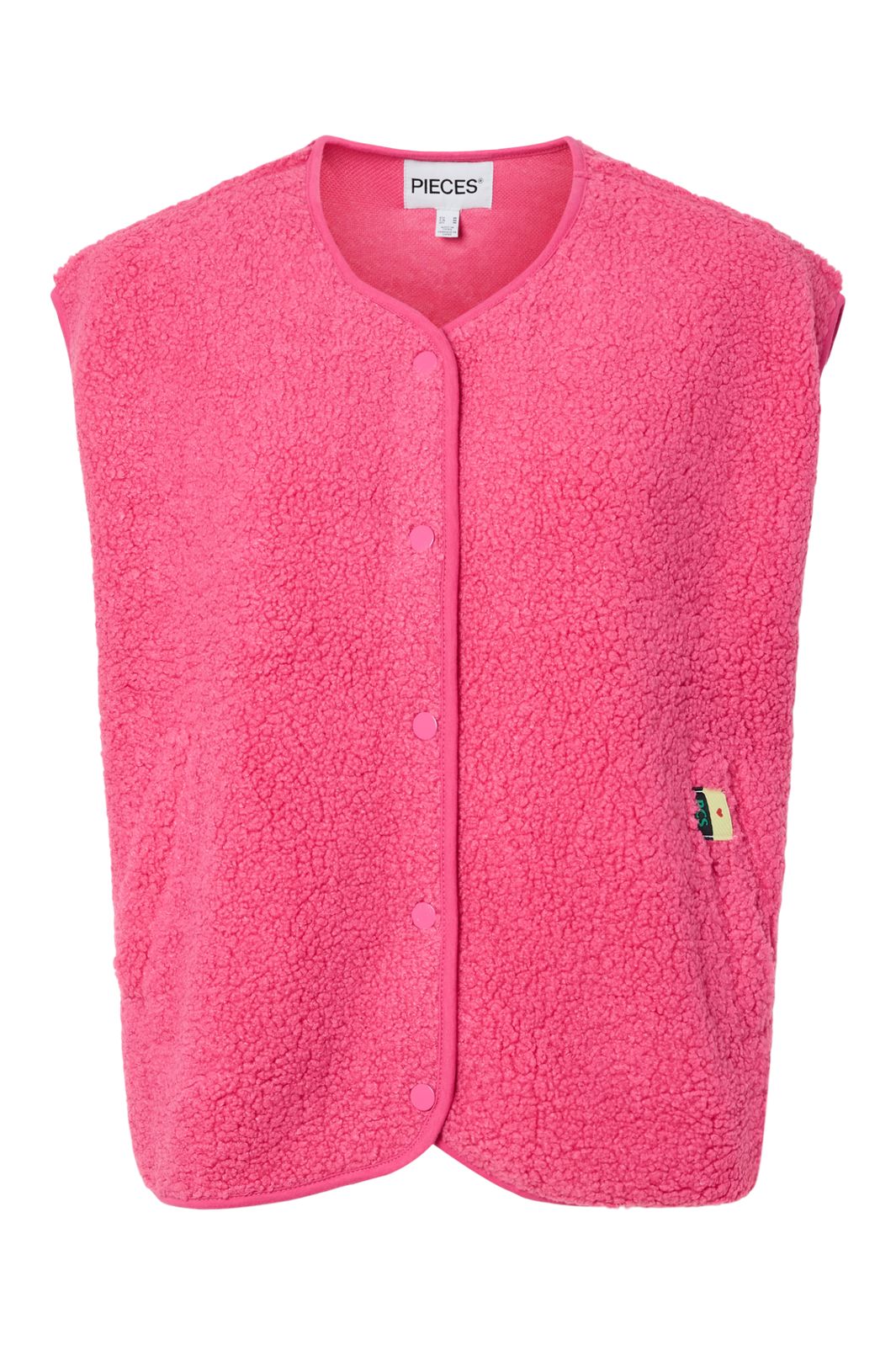 Pieces - Pckatty Teddy Vest - 4943482 Shocking Pink