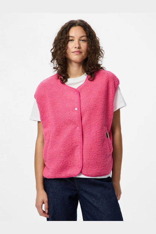Pieces - Pckatty Teddy Vest - 4943482 Shocking Pink