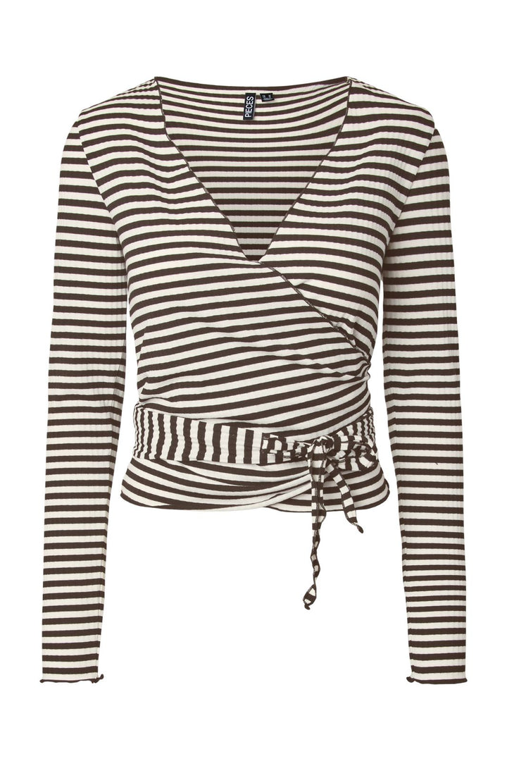 Pieces - Pclaya Ls Wrap Top - 5176828 Hot Fudge Coconut Milk