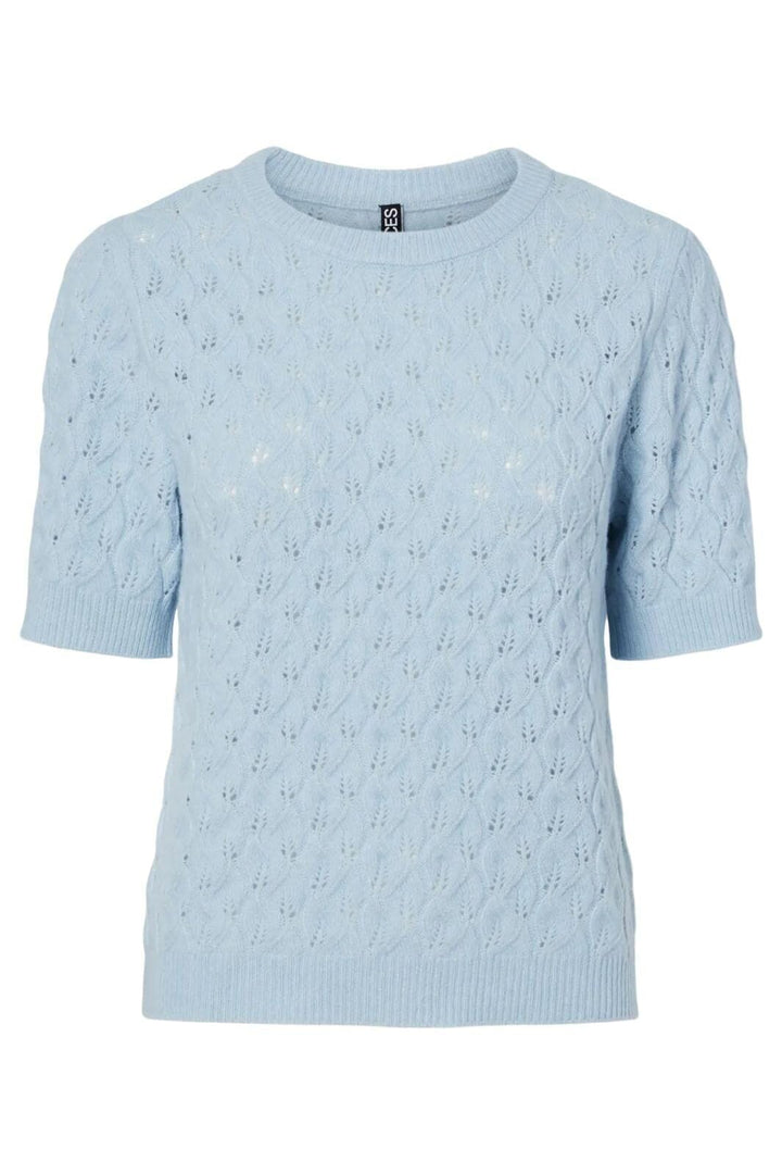 Pieces - Pclelou Ss O-Neck Knit - 4941340 Cashmere Blue Melange Strikbluser 