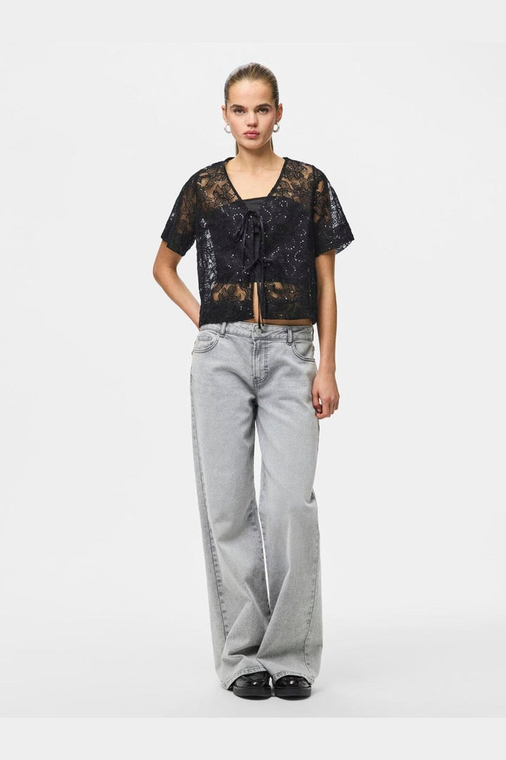 Pieces - Pclouise 2/4 V-Neck Tie Top - 5042915 Black