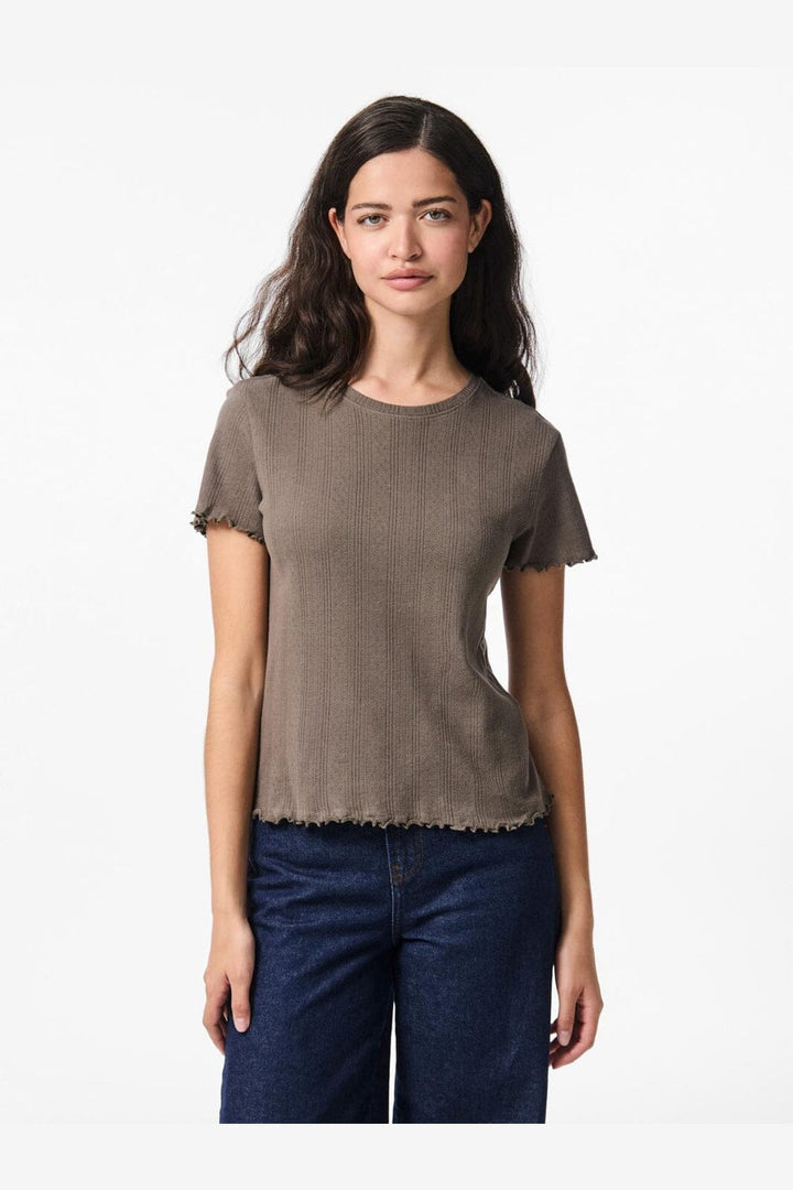 Pieces - Pcmarie Ss O-Neck Poin Top - 4803618 Morel