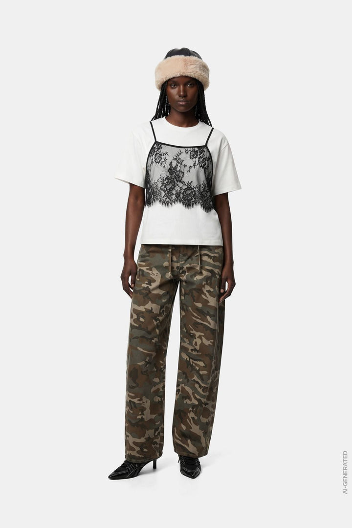 Pieces - Pcmimmi Tie Barrel Jeans - 5128114 Mermaid Camouflage