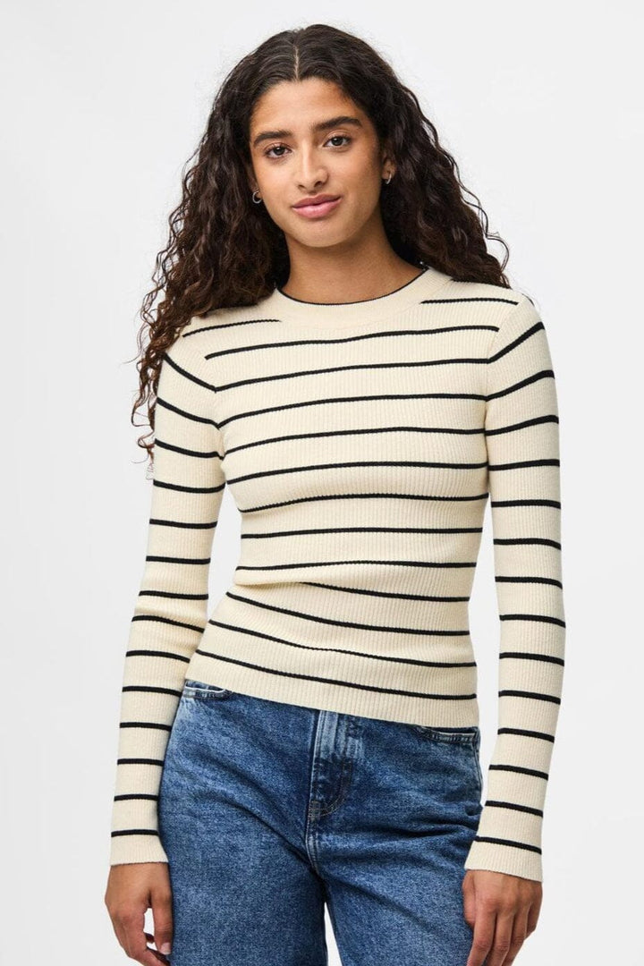 Pieces - Pcmira New Ls O-Neck Knit - 4803154 Birch Black Narrow