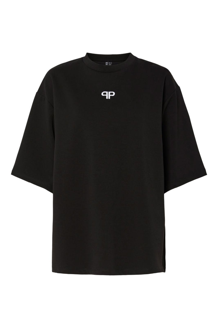 Pieces - Pcmuna Ss O-Neck Oversize Tee - 4864326 Black White Embroidery