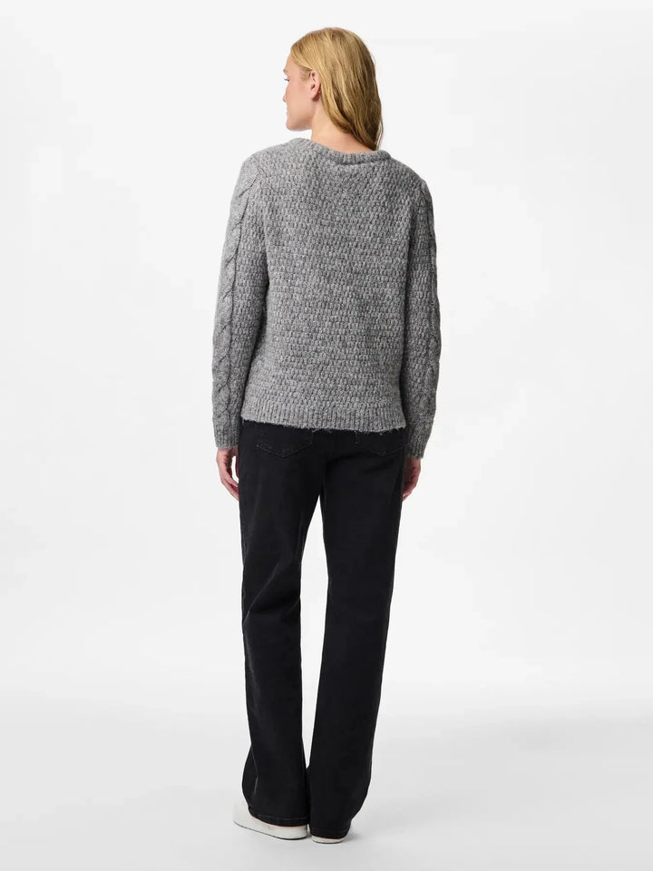 Pieces - Pcnina Ls V-Neck Knit - 4799696 Medium Grey Melange Strikbluser 