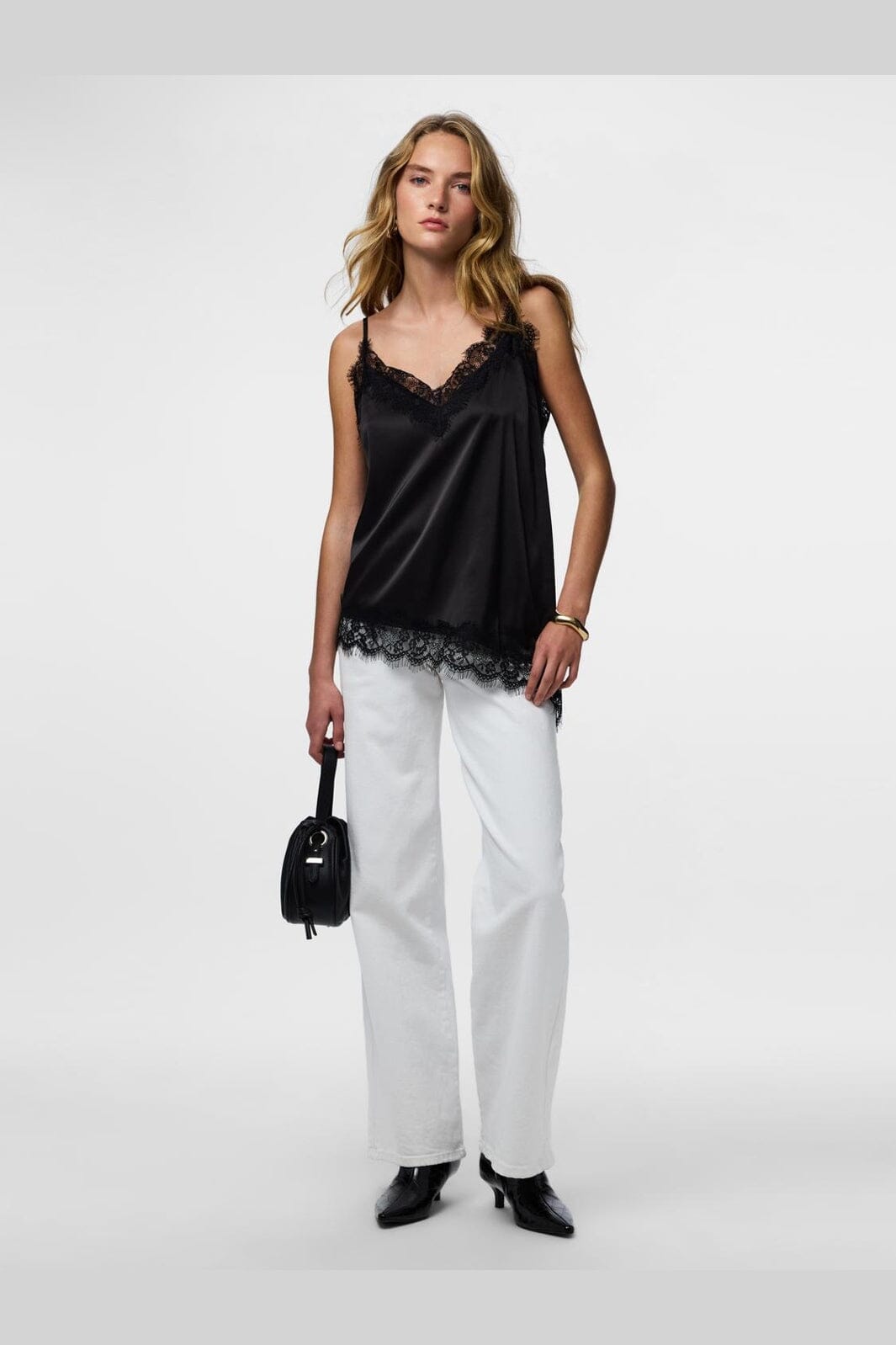 Pieces - Pcnomi Strap Satin Lace Top - 5072977 Black