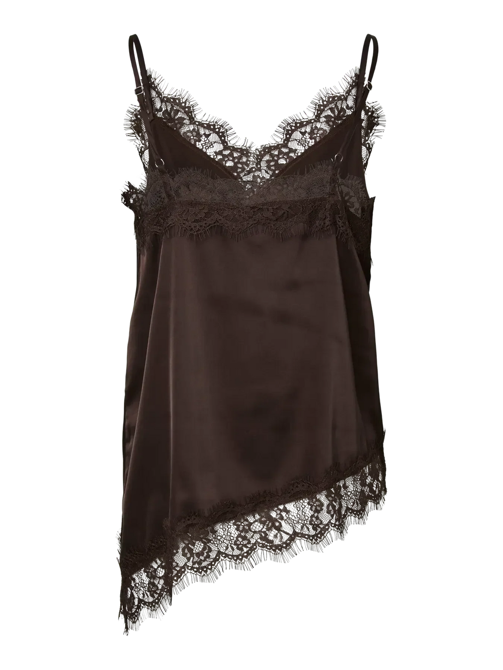 Pieces - Pcnomi Strap Satin Lace Top - 5072978 Hot Fudge Toppe 