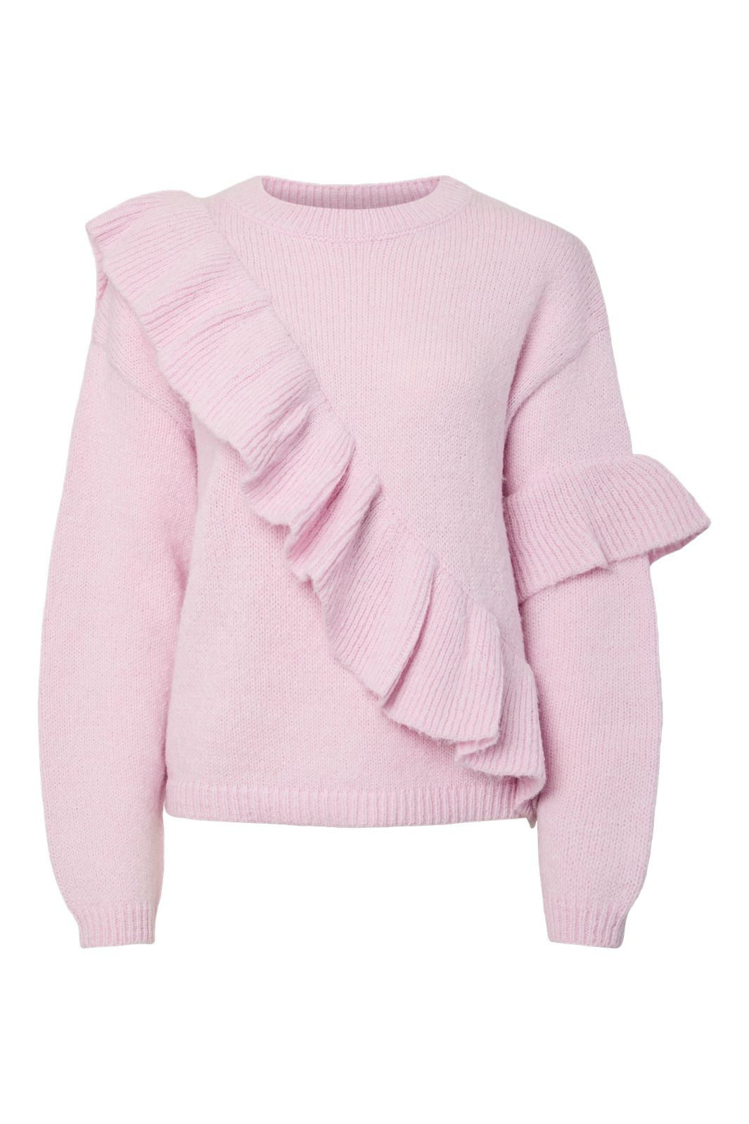 Pieces - Pcnor Ls O-Neck Knit Frill Pullover - 4993337 Pink Tulle