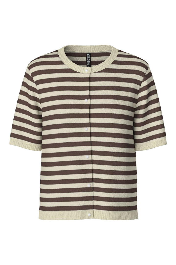 Pieces - Pcorina Ss Stripe Knit Cardi Pwp - 4870442 Hot Fudge Birch