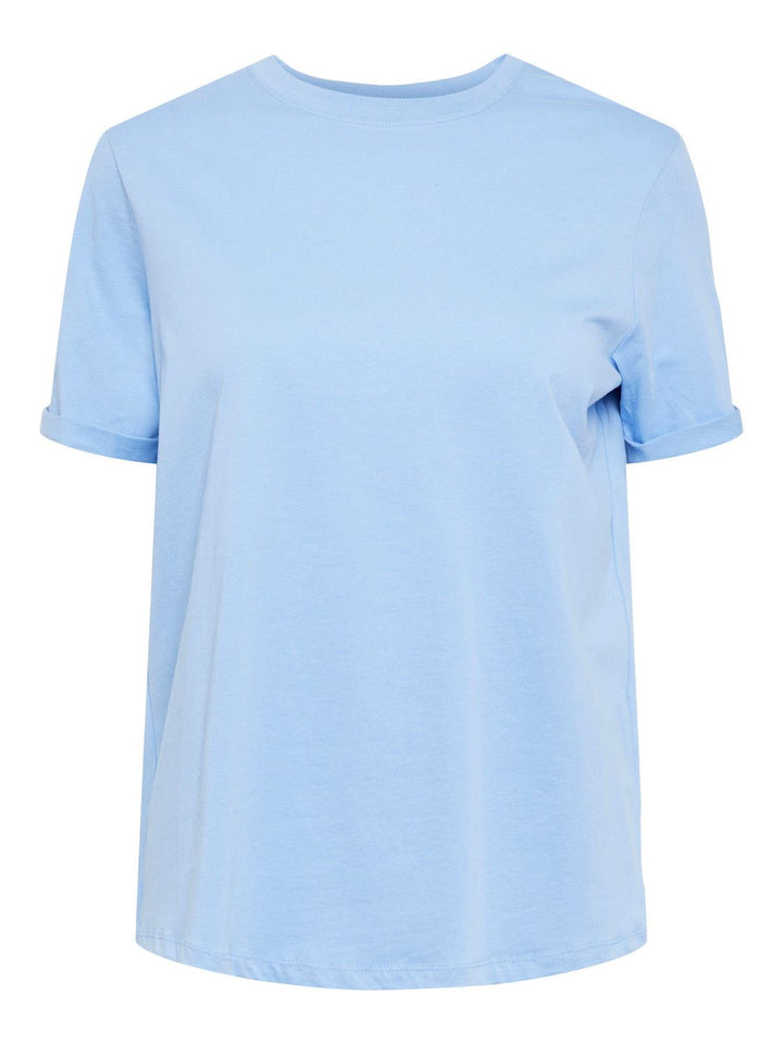 Pieces, Pcria Ss Fold Up Solid Tee, Vista Blue