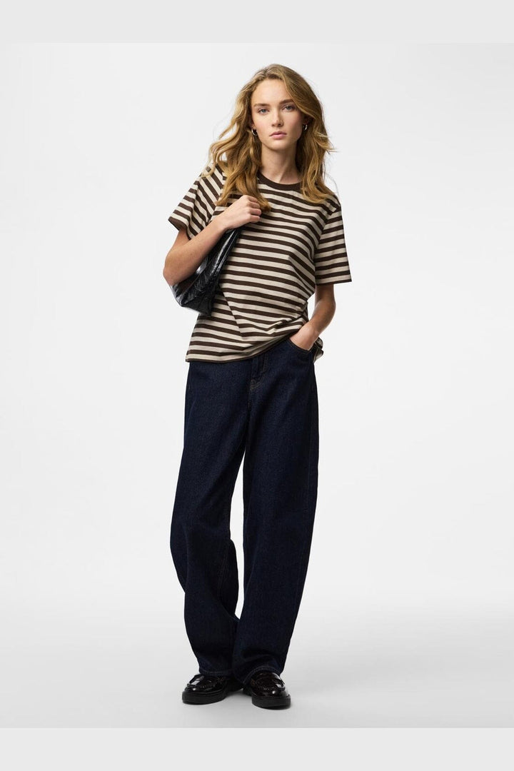 Pieces - Pcria Ss Tee Multicol Stripes - 5102741 Hot Fudge Silver Grey