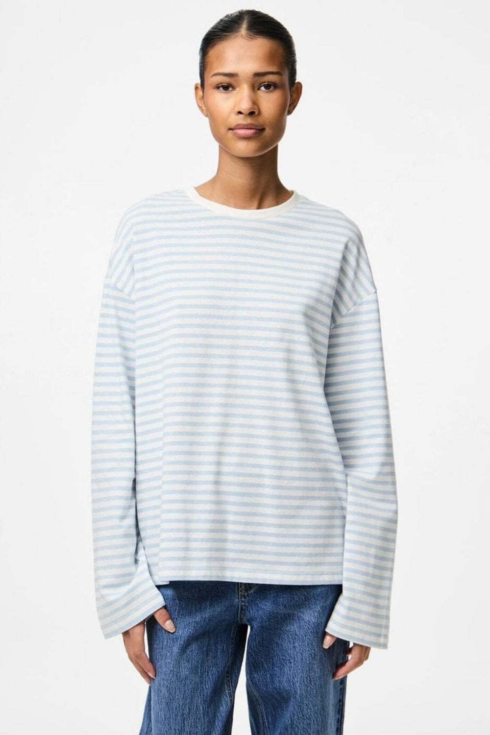 Pieces - Pcsadie Ls Top - 4640537 Cloud Dancer Cashmere Blue