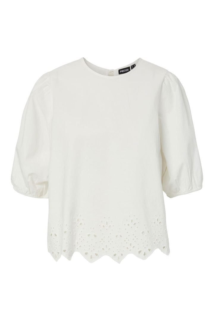 Pieces - Pcsalmina New 2/4 Top - 4940244 Cloud Dancer Embroidery