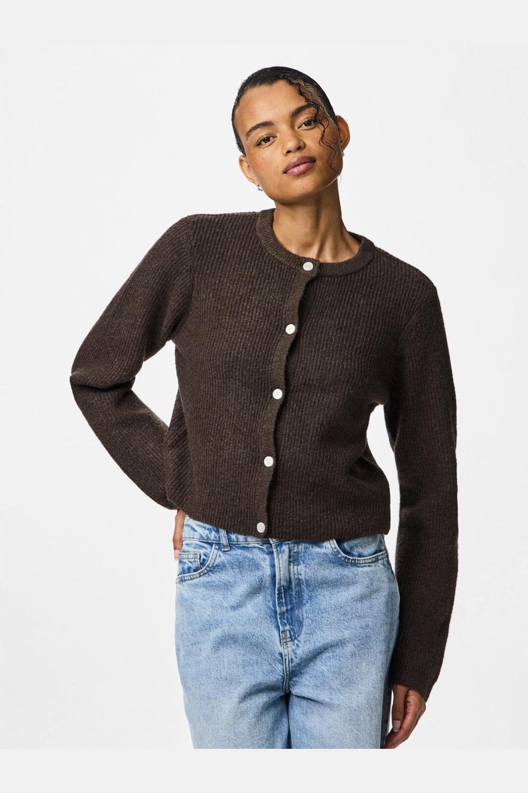 Pieces - Pcsilly Ls O-Neck Knit Cardigan - 4963882 Hot Fudge Melange