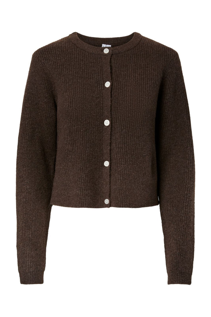 Pieces - Pcsilly Ls O-Neck Knit Cardigan - 4963882 Hot Fudge Melange