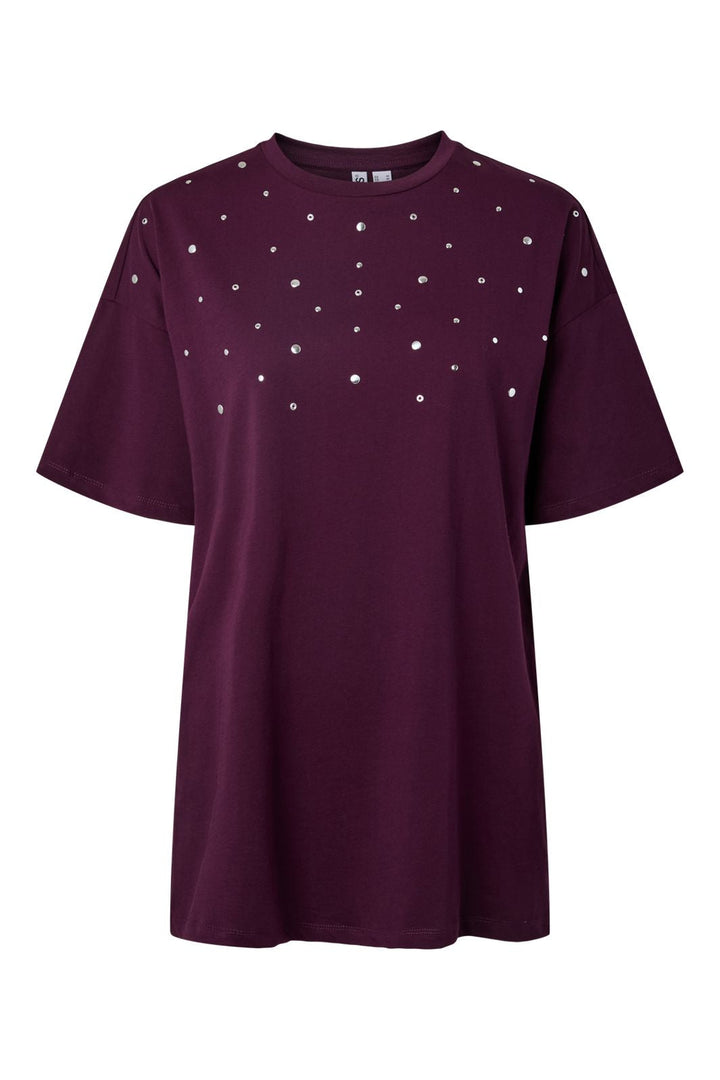 Pieces - Pcskylar Ss Detail Tee Fsy Pp - 5036992 Dark Purple Rhinestone/Studs