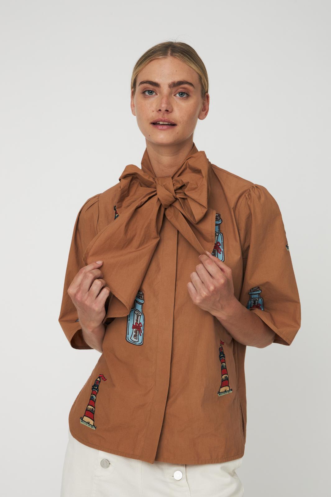 Stella Nova - Embroidered Bow Shirteb61-1431 - 869 Brown