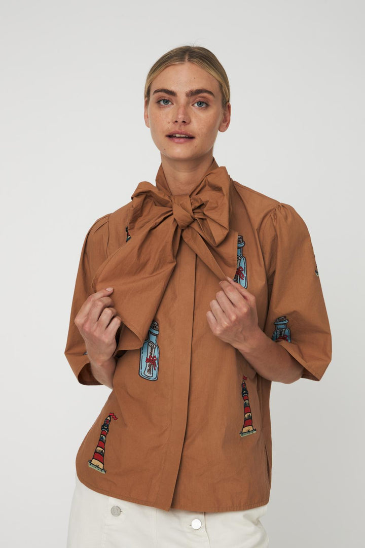 Stella Nova - Embroidered Bow Shirteb61-1431 - 869 Brown