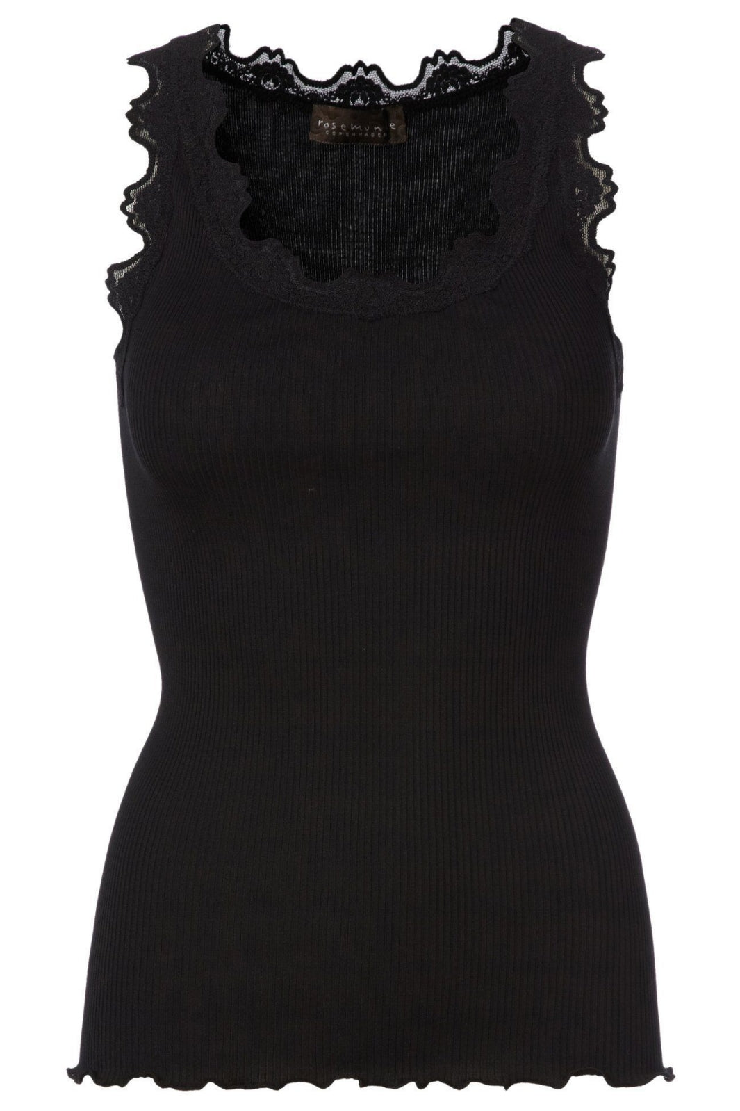 Rosemunde - Silk Top Regular w/ Vintage Lace - Black Toppe 