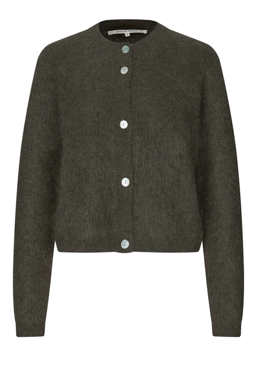 Second Female - Andrea Knit Rib LS Cardigan 60126 - 8004 Black Olive Cardigans 