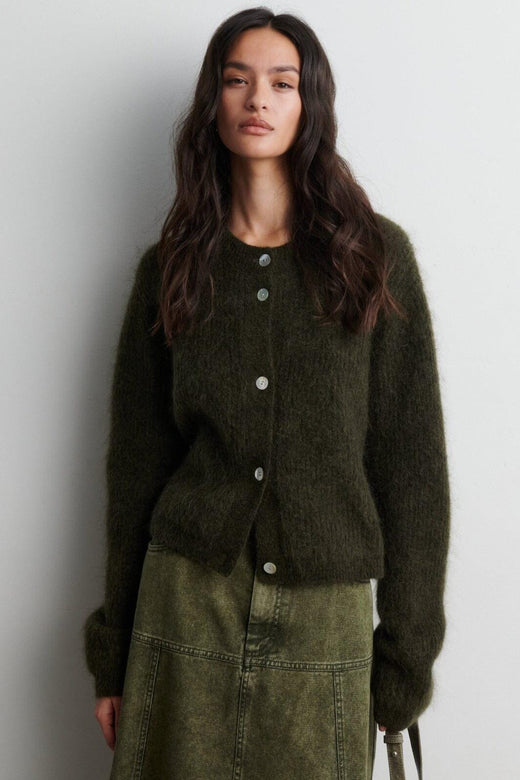 Second Female - Andrea Knit Rib LS Cardigan 60126 - 8004 Black Olive Cardigans 