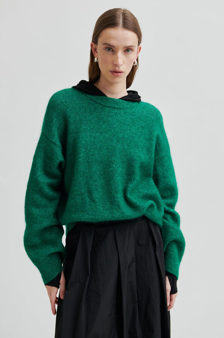 Second Female - Brook Knit Drop Shoulder O-Neck 58894 - 4026 Lush Meadow Strikbluser 