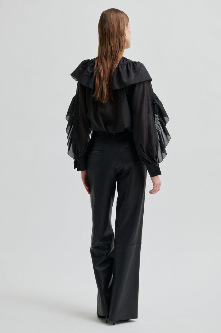 Second Female - Fria Frill Blouse 60121 - 8001 Black Bluser 