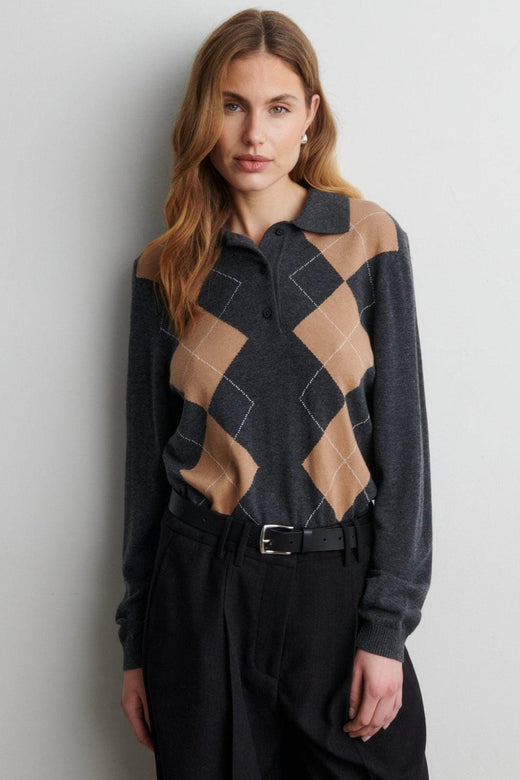 Second Female - Shailene Knit Polo 61118 - 7003 Dark grey melange Strikbluser 