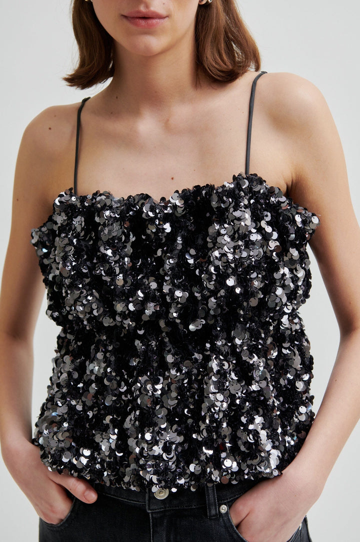 Second Female - Shiny Strap Top 60229 - 7049 Gungrey Metal Toppe 