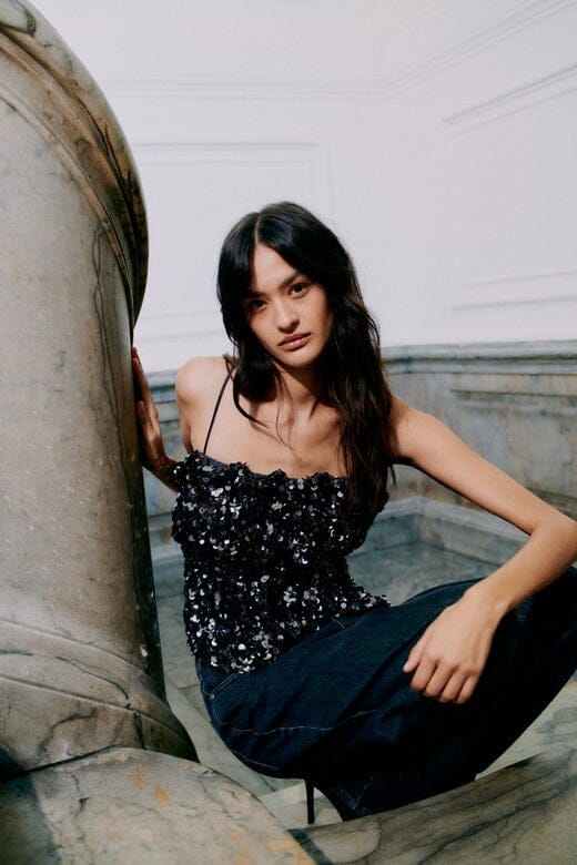 Second Female - Shiny Strap Top 60229 - 7049 Gungrey Metal Toppe 