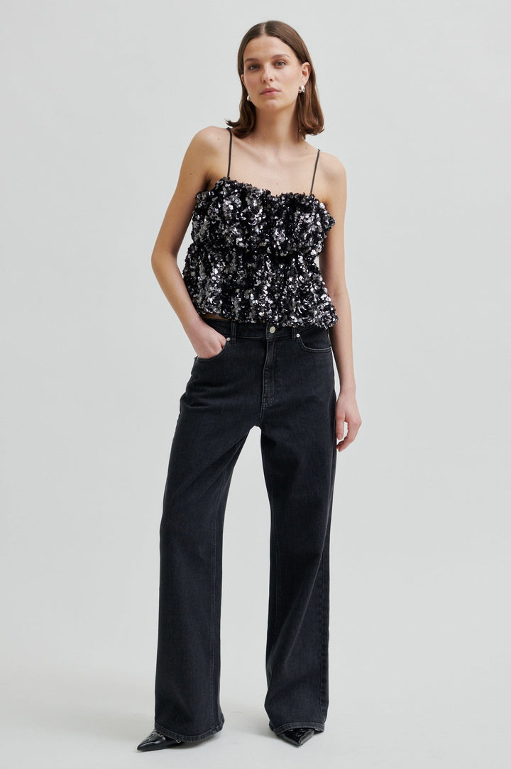 Second Female - Shiny Strap Top 60229 - 7049 Gungrey Metal Toppe 