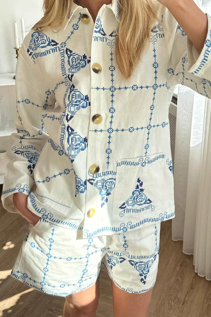 Sissel Edelbo - Myra Shorts SE 1620 - Ecru Blue Shorts 