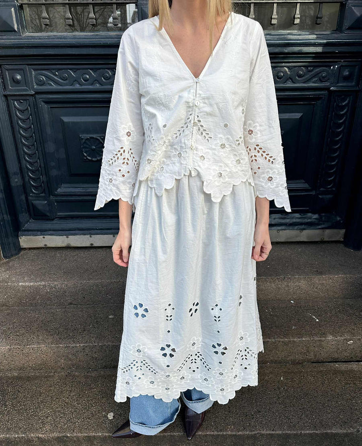 Sissel Edelbo - Trine Top SE 1636 - White Cutwork Bluser 