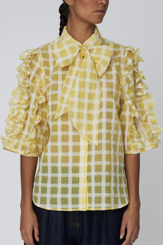 Stella Nova - Delicate Checked Frill Shirtde52-1170 - 146 Lovely Yellow